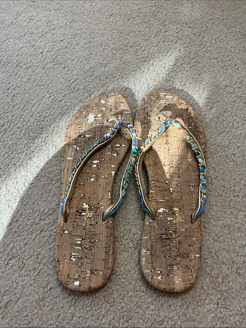 Women's Cork Flip Flops with Multicolor Braided Straps Lilly Pulitzer 7